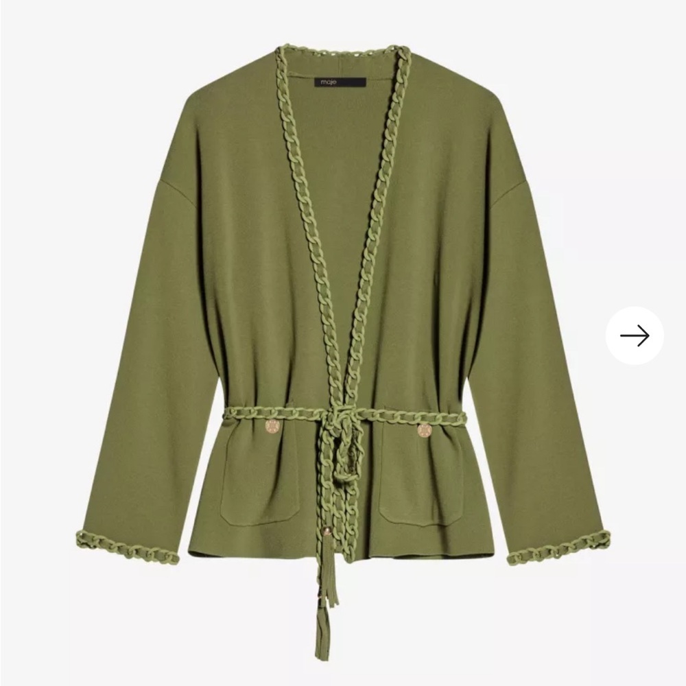 NWOT MAJE
Madeno chain-trimmed belted stretch-woven cardigan